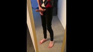 Teen in skinny jeans enjoys his new outfit.