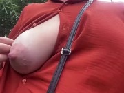 Preview 2 of RISKY OUTDOOR SQUIRTING ORGASM IN FOREST. PUBLIC FLASHING SAGGY TITS. HAIRY PUSSY FLASH AMATEUR MILF