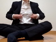 Preview 4 of Japanese young guy in suit jerk off and cum inside his underwear
