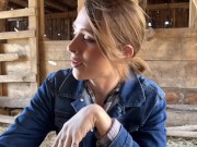 Preview 5 of Cute tgirl fucks herself in the family barn