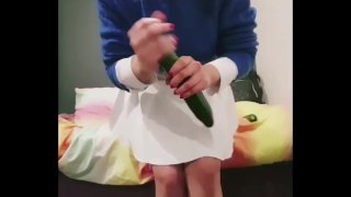 British College Girl fucks Cucumber as Sex Toy ! Horny after a Long Hard Day