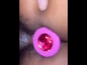 Preview 4 of Ebony Teen first time Anal Plug (I think she liked it) | EXTREMELY HAIRY BLACK PUSSY