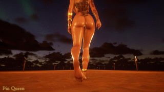 Naked bitch in oil walks barefoot in the desert Wild Life