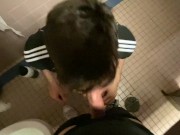Preview 3 of Sucking Uncut Cock in Gym Bathroom