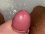 Preview 4 of CUM bi guy with thick cock and thick thighs rubbing a quick one out in the shower running water