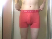 Preview 1 of College Twink Pissing in Pink Trunks and Getting Hard
