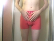 Preview 3 of College Twink Pissing in Pink Trunks and Getting Hard