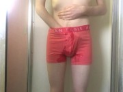 Preview 5 of College Twink Pissing in Pink Trunks and Getting Hard
