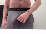 Preview 1 of freeballing leads to jerking off my big hairy thick cock through the fly of my grey sweatpants