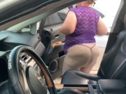 Preview 1 of Big Ass Blonde Mature Pawg Milf Blowjob Publicly In Car, Car Sex Outside, Exhibitionist, POV, JOI