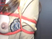 Preview 3 of [pornohub adult confirmed] Tied up in uniform, vibrator put in shaved pussy, mass squirting