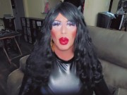 Preview 1 of crossdresser playing with myself no pants on crossdressing smoking makeup lipstick
