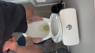 High on pot and fit to bust standing on public toilet desperate to piss open wide drink up piss slut