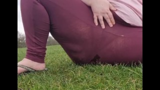 Nasty slut pisses herself in the park