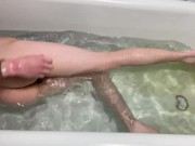 Preview 5 of athletic guy fucks his ass with dildo in bathtub