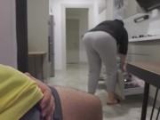 Preview 1 of Stepmom caught me jerking off while watching her big ass in the Kitchen.
