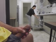 Preview 2 of Stepmom caught me jerking off while watching her big ass in the Kitchen.