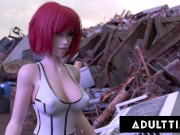 Preview 4 of F.U.T.A. SENTAI SQUAD - Busty Futanari MILF Makes Futanari Teen Sucks Her Own Dick! HUGE 3D FACIAL!