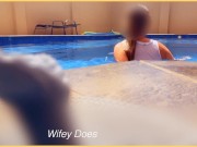 Preview 3 of Amazing hot wife in Wet T-shirt in the hotel Pool | Risky public exhibitionist