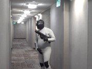 Preview 1 of horny wetsuited armed guard patrolling hotel hall