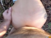 Preview 2 of You Cum Inside Her Hairy Pussy in the Forest (POV Doggy Style in Public)