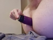 Preview 2 of Using a vibrating dildo for the first time, fat ass with tight hole swallows toy