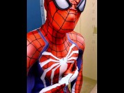 Preview 3 of spiderman jerk off and cum in ps4 replica suit