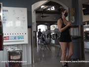 Preview 1 of Wearing a tiny black dress to the laundromat and flashing my tits and pussy.