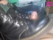 Preview 2 of Milking the slave day5 Quickly bootjob by Fetishwife with her dr martens boots pumping his balls cum