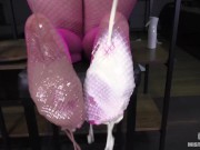 Preview 4 of Milk Pouring On My Sexy Nylon Feet In The Pink Fishnets