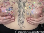 Preview 3 of Slow motion bouncing tits covered in glitter