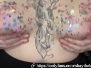 Preview 5 of Slow motion bouncing tits covered in glitter