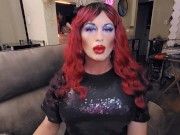 Preview 2 of redhead smoking crossdresser lipstick heavy makeup you name it