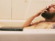 Preview 4 of Tattooed bearded daddy bear in the tub for a soak, toke, poke and stroke.