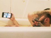 Preview 6 of Tattooed bearded daddy bear in the tub for a soak, toke, poke and stroke.