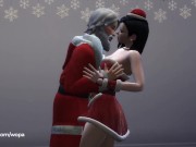 Preview 1 of Santa Claus got the present. Three hot helpers having sex with the old man - Merry Christmas
