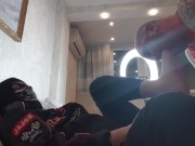 Preview 5 of a MALE in the FORM of a RACER FUCKS my THROAT HARD with a BIG FAT DICK and FOOT and HAND