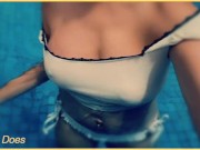 Preview 6 of Amazing hot milf in Wet crop top in the hotel Pool | Risky public exhibitionist
