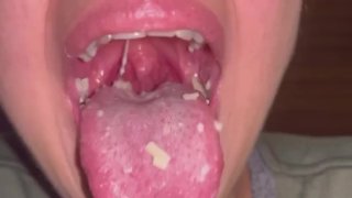 Giantess Goddess Pierina eats pasta and drinks soda with burps. ASMR and mouth fetish