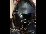 Preview 2 of Rubberdoll padlocked and Panel Gagged Handjob / Catsuit / Blindfold