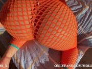 Preview 5 of Juicy Blondie in Orange Grid Hard Fucks after Masterful Blowjob and Gets Cum on Pussy