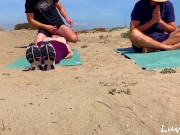 Preview 2 of Yoga Instructor Cum Inside Hotwifes Pussy Outdoor While Her Husband Watch | Caught by Strangers