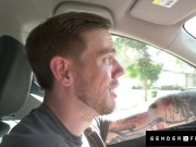 Preview 2 of Trans Beauty Hitchhiker Rides Massive Cock Driver - Jade Venus - GenderXFilms