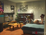 Preview 1 of A cute gamer girl gets her ass fucked hard by a sexy dickgirl in the gaming bedroom