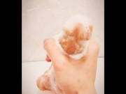 Preview 2 of Bath time Practicing strength using a dildo in the bathroom Dildo/Handjob/Practice/Bubble Bubble/For