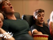 Preview 2 of Twink Pop - Straight Guys Joey Mills & Felix Fox Secretly Stroke Each Other's Cock At The Cinema