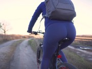 Preview 4 of Hot Milf In Yoga Pants Riding A Bicycle And Teasing Her Big Ass