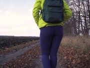 Preview 5 of Sexy Outdoor Walk In Tight Yoga Pants Ass Worship