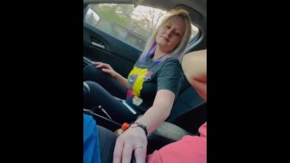 Shy blonde girl gives a blowjob while driving amateur couple video