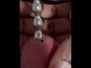Preview 2 of Beaded sounding rod inserted in big white cocks urethra